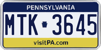 PA license plate MTK3645