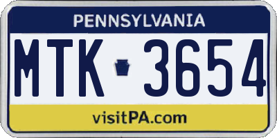 PA license plate MTK3654