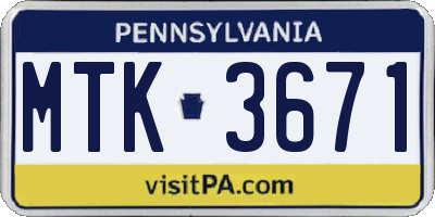 PA license plate MTK3671