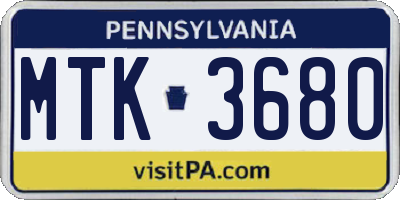 PA license plate MTK3680