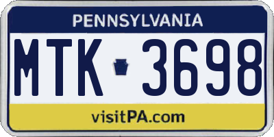 PA license plate MTK3698