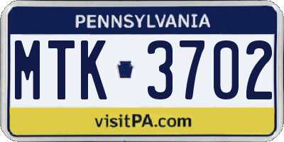 PA license plate MTK3702