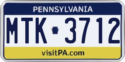 PA license plate MTK3712