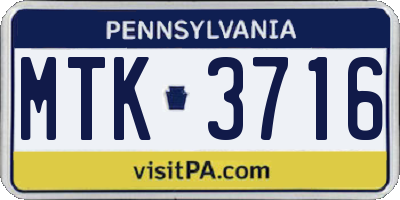 PA license plate MTK3716