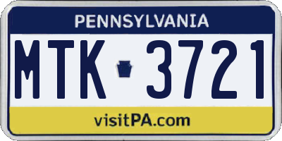 PA license plate MTK3721