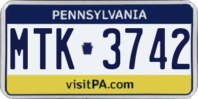 PA license plate MTK3742