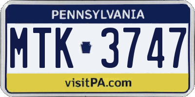 PA license plate MTK3747