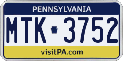 PA license plate MTK3752