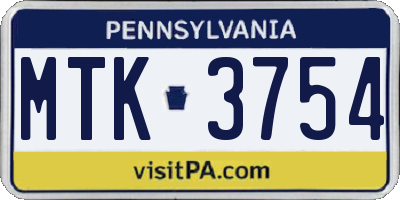 PA license plate MTK3754