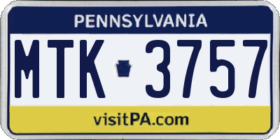 PA license plate MTK3757