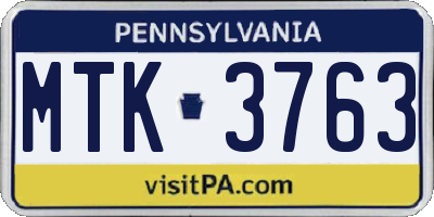 PA license plate MTK3763