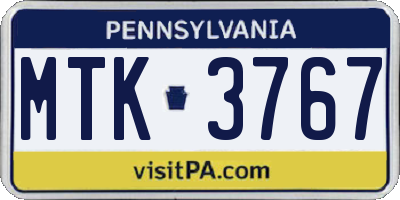 PA license plate MTK3767