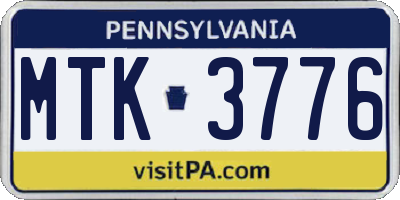 PA license plate MTK3776