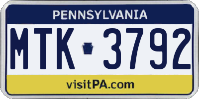 PA license plate MTK3792