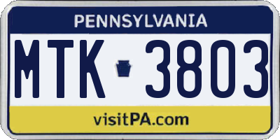 PA license plate MTK3803