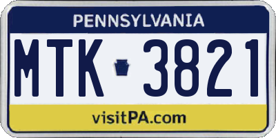 PA license plate MTK3821