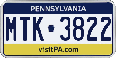 PA license plate MTK3822