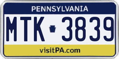 PA license plate MTK3839