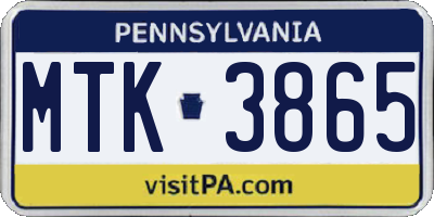 PA license plate MTK3865