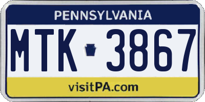 PA license plate MTK3867