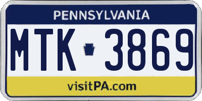 PA license plate MTK3869