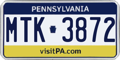 PA license plate MTK3872