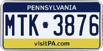 PA license plate MTK3876