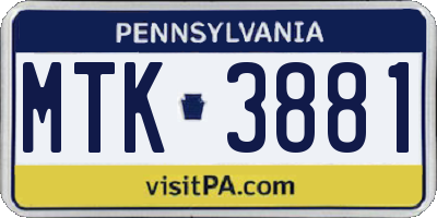 PA license plate MTK3881