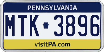 PA license plate MTK3896