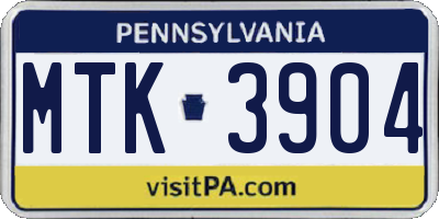 PA license plate MTK3904