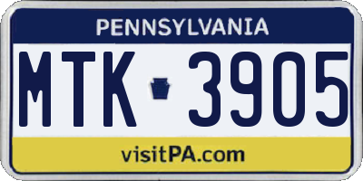 PA license plate MTK3905