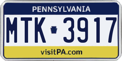 PA license plate MTK3917