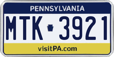 PA license plate MTK3921