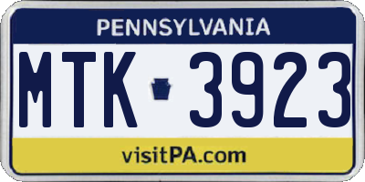 PA license plate MTK3923