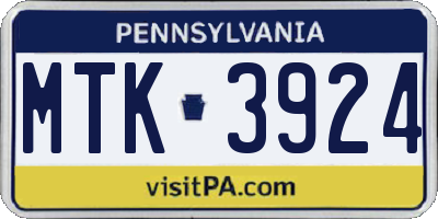 PA license plate MTK3924