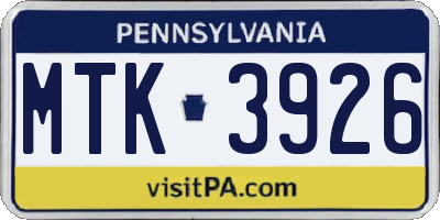 PA license plate MTK3926