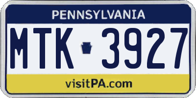 PA license plate MTK3927