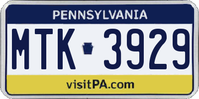 PA license plate MTK3929