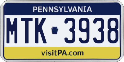 PA license plate MTK3938