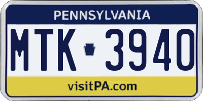 PA license plate MTK3940