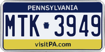PA license plate MTK3949