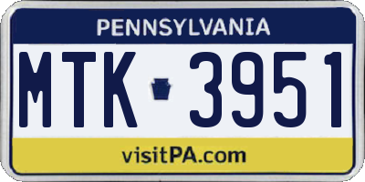 PA license plate MTK3951