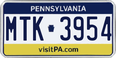 PA license plate MTK3954