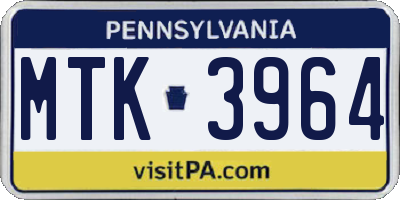 PA license plate MTK3964