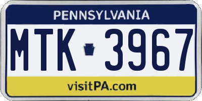 PA license plate MTK3967