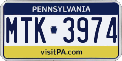 PA license plate MTK3974