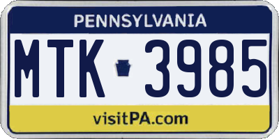 PA license plate MTK3985