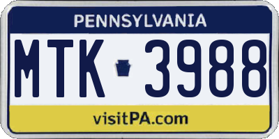 PA license plate MTK3988