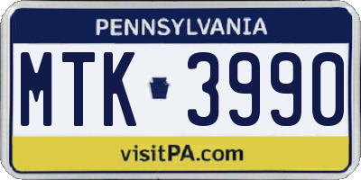 PA license plate MTK3990