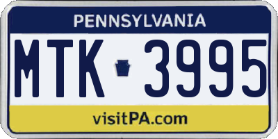 PA license plate MTK3995